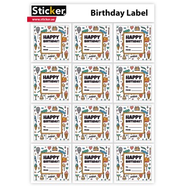 Happy Birthday Label Stickers - 60 Count | Self-Adhesive Glossy White