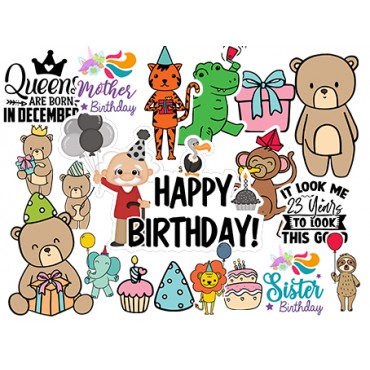 Birthday Stickers - 60 Fun Designs (5 A4 Sheets) | Self-Adhesive, Glossy