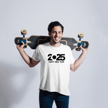 Happy New Year 2025 Iron-On Sticker for T-Shirts - Black Vinyl - 1 Piece