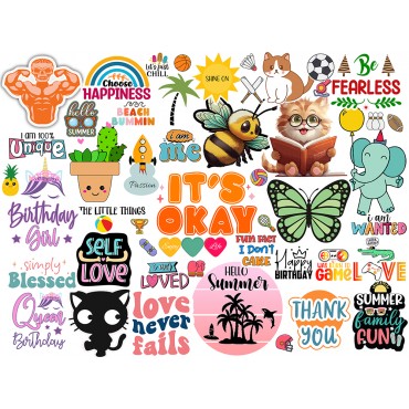 50 T-Shirt Stickers – Iron-On DIY Designs | Sports, Cats, Quotes & More